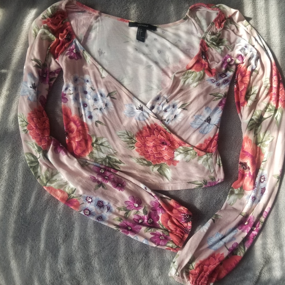 Forever 21 Sexy Floral Crop Top Deep V